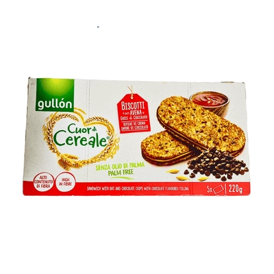 Gullon Sandwich With Oat And Chocolate Chips With Chocolate Filling 220g